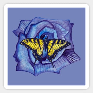 Watercolor blue rose and butterfly Magnet